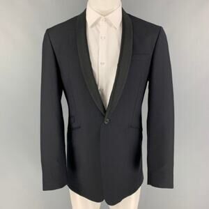 AQUASCUTUM Size 40 Black Wool Silk Shawl Collar Sport Coat